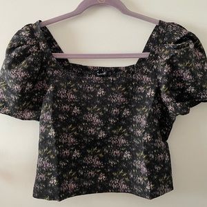 NWT Madewell Hopewell Puff Sleeve Crop Top in Blurred Ikat